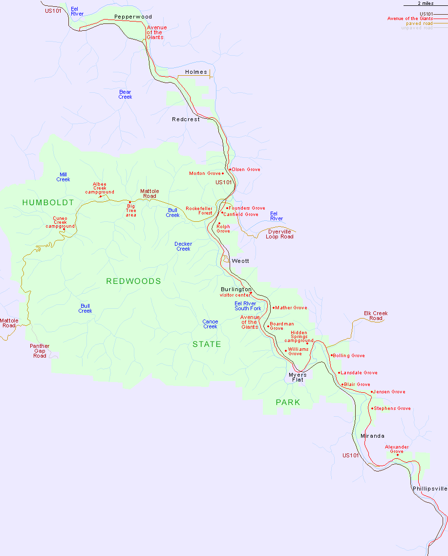 Map of Humboldt Redwoods State Park