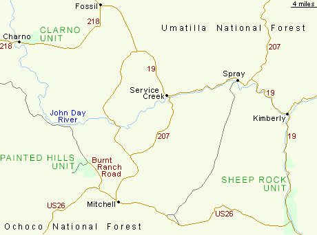 Map of John Day Fossil Beds National Monument