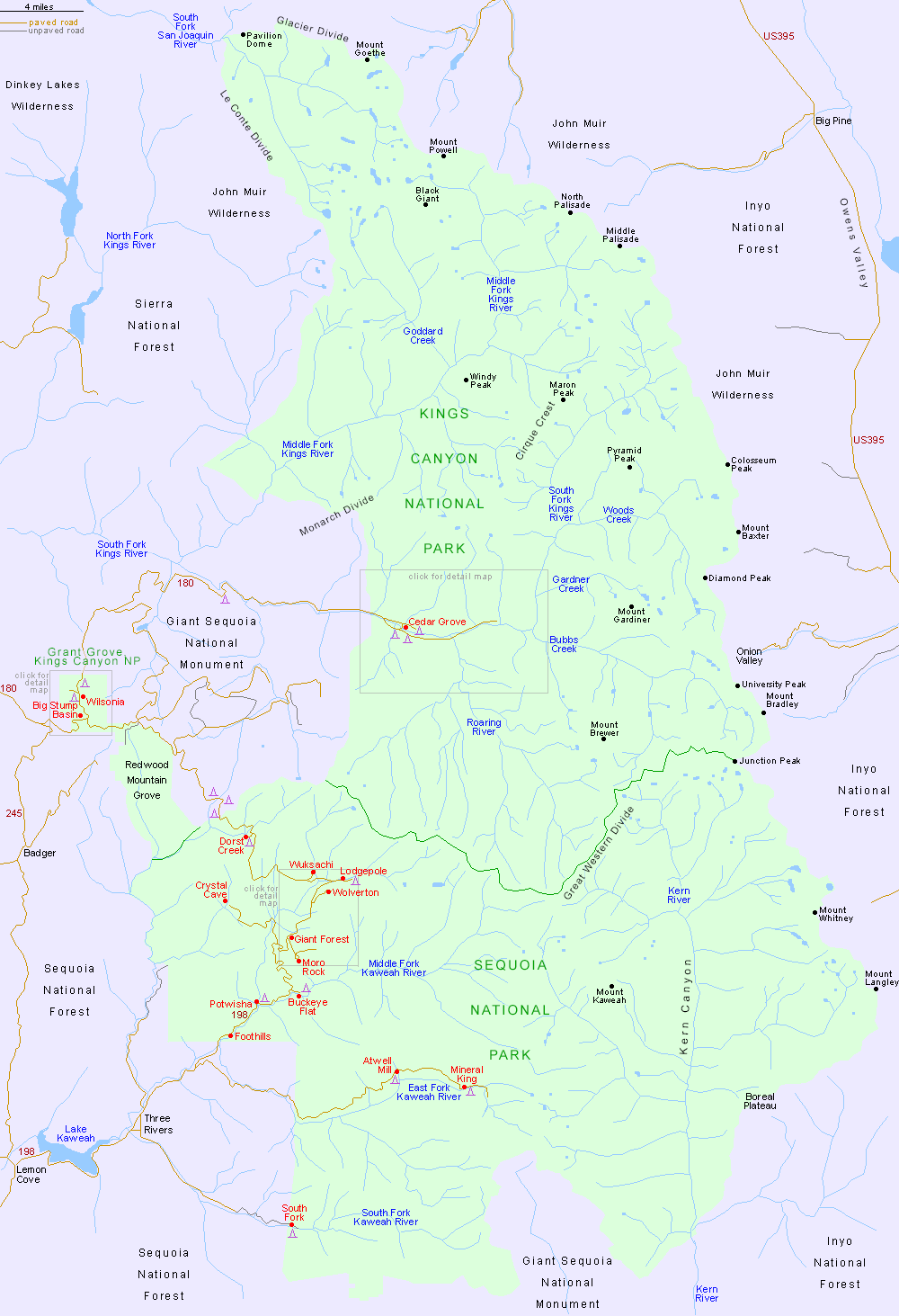 Map of Kings Canyon and Sequoia National Parks