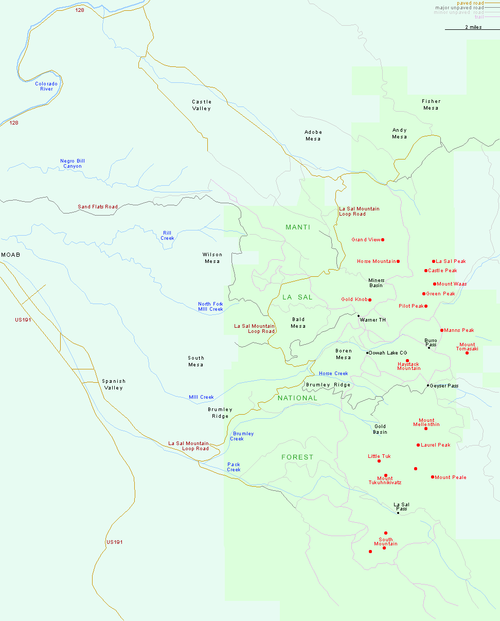 Map of the La Sal Mountains
