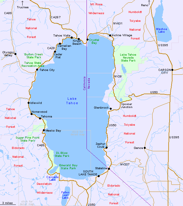 lake tahoe on map Map Of Lake Tahoe California Nevada lake tahoe on map