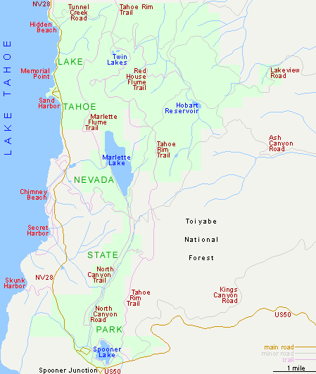 Map of Lake Tahoe Nevada State Park