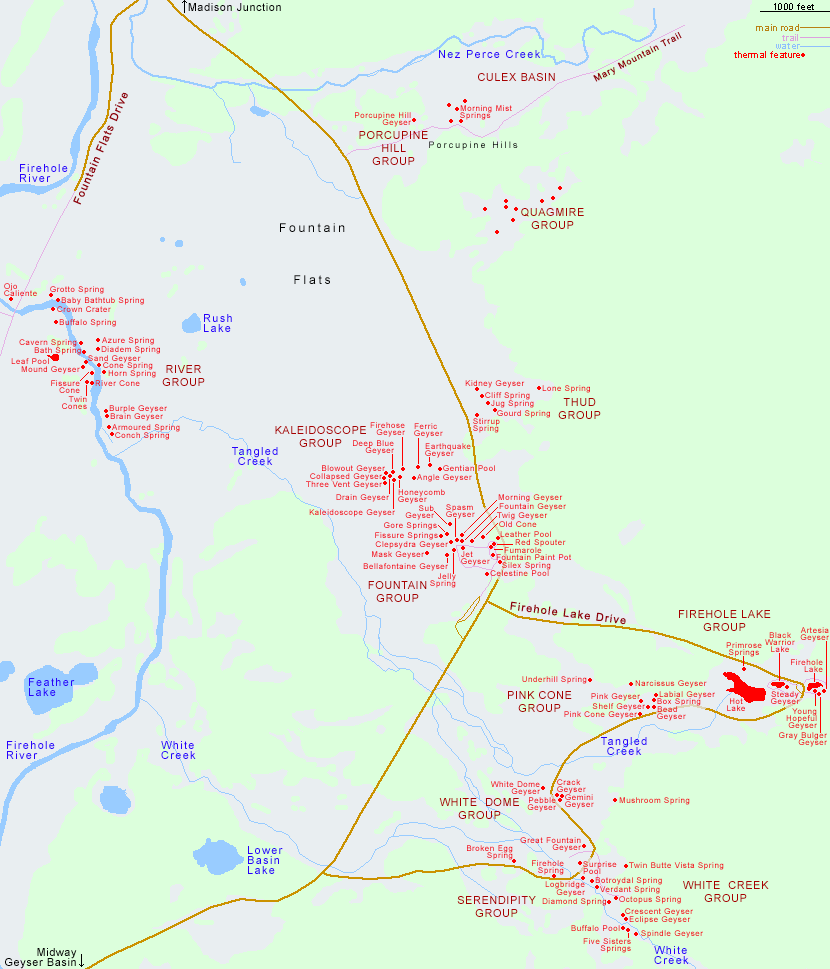 Map of Lower Geyser Basin, Yellowstone National Park