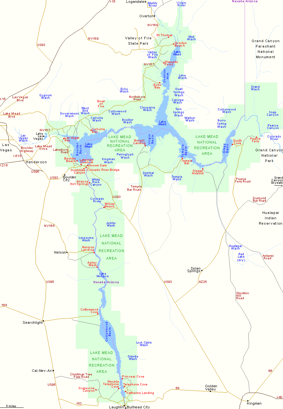 Map Of Lake Mead National Recreation Area Arizona Nevada