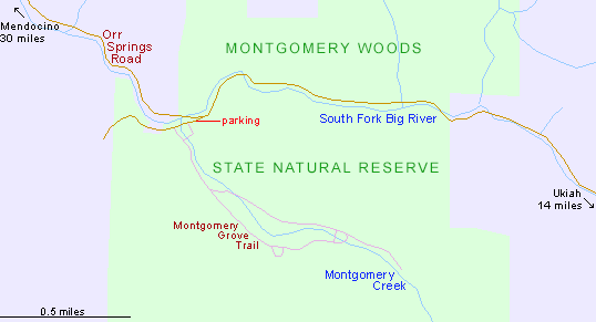 Map of Montgomery Woods State Natural Reserve
