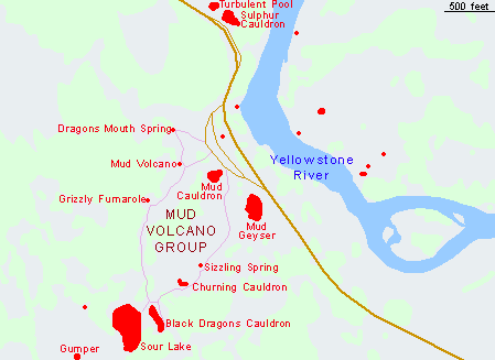 Map of the Mud Volcano area, Yellowstone National Park