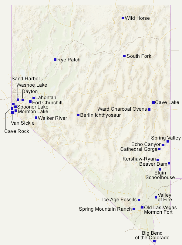 Map of state parks in Nevada