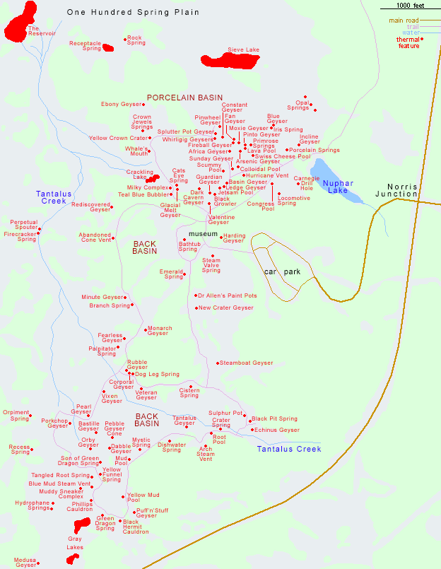 Map of Norris Geyser Basin, Yellowstone National Park