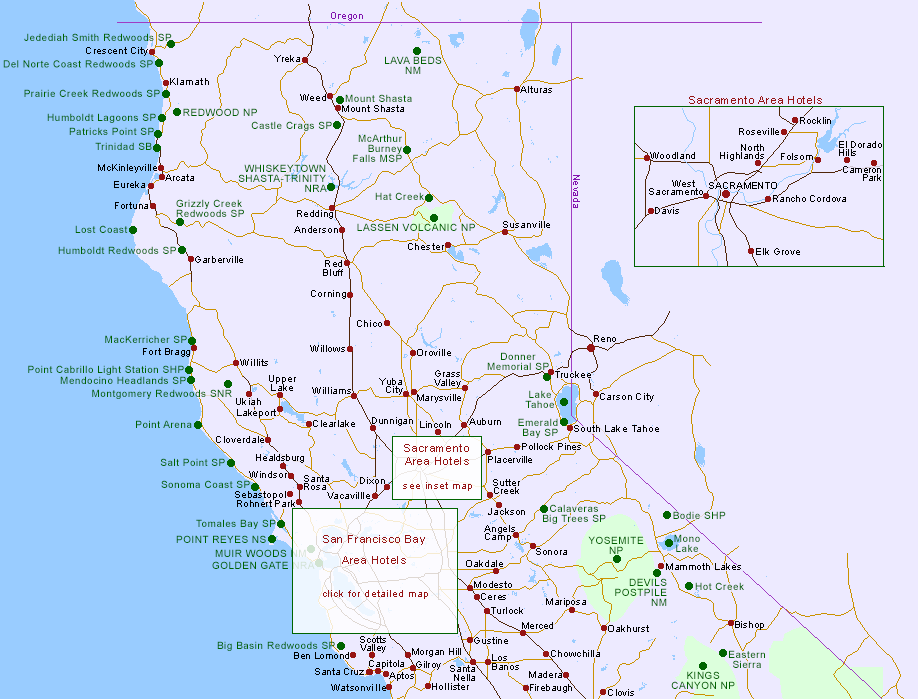 Map of Hotels in North California
