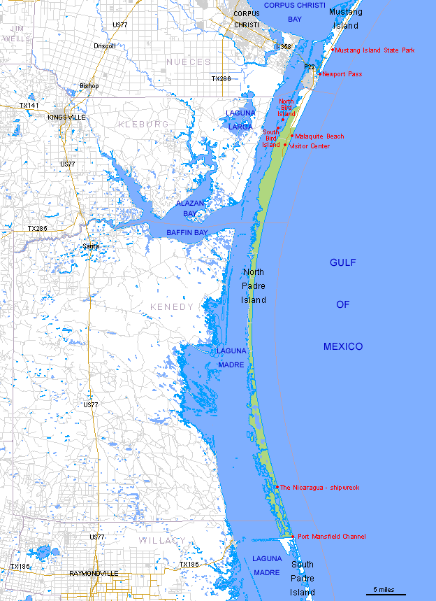 Map Of Padre Island National Seashore Texas