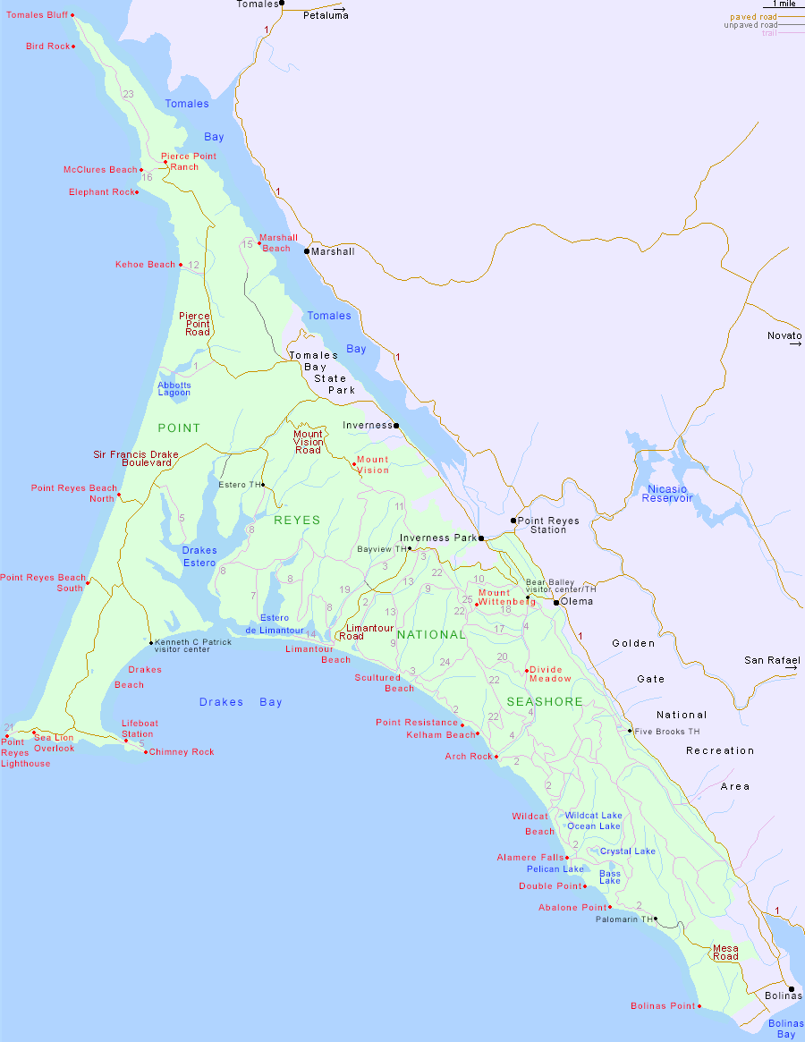 Map of Point Reyes National Seashore