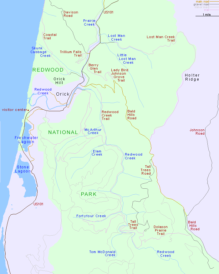 Map of Redwood National Park