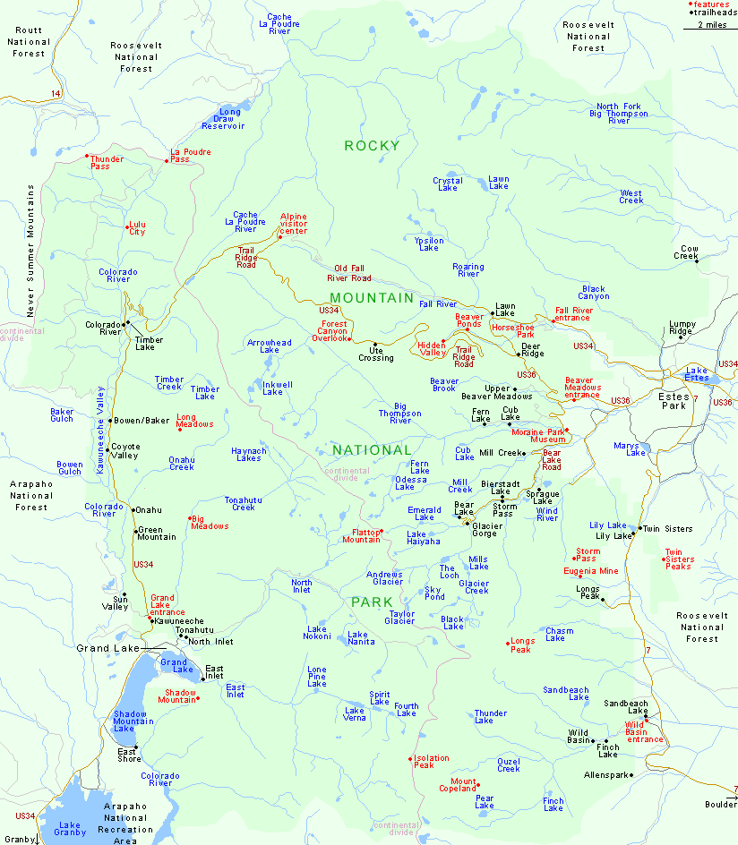 Map Of Rocky Mountain National Park Colorado