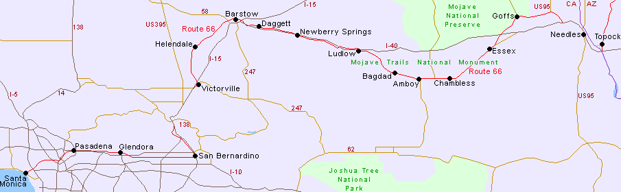 Map of Route 66 in California