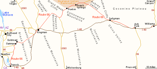 Map of Route 66 in Arizona