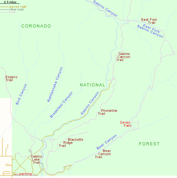 Map of Sabino Canyon Recreation Area