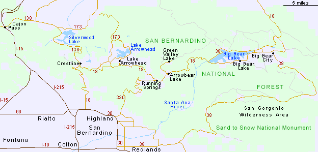 Map of the San Bernardino Mountains