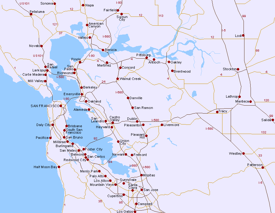 Map of Hotels around San Francisco Bay