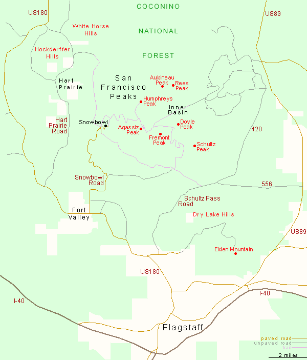 Map of the San Francisco Peaks