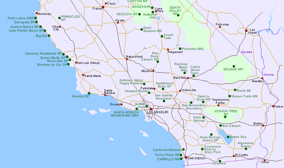 Map of South and Central California