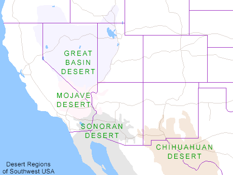 Map of the Southwest USA Deserts