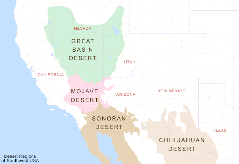 Map of the Southwest USA Deserts