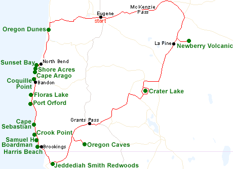 Map of the Southwest Oregon tour