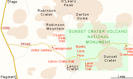 Map of Sunset Crater Volcano National Monument