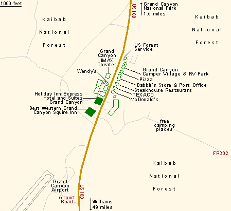 Map of Hotels in Tusayan