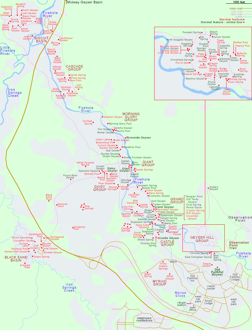 Map of Upper Geyser Basin, Yellowstone National Park