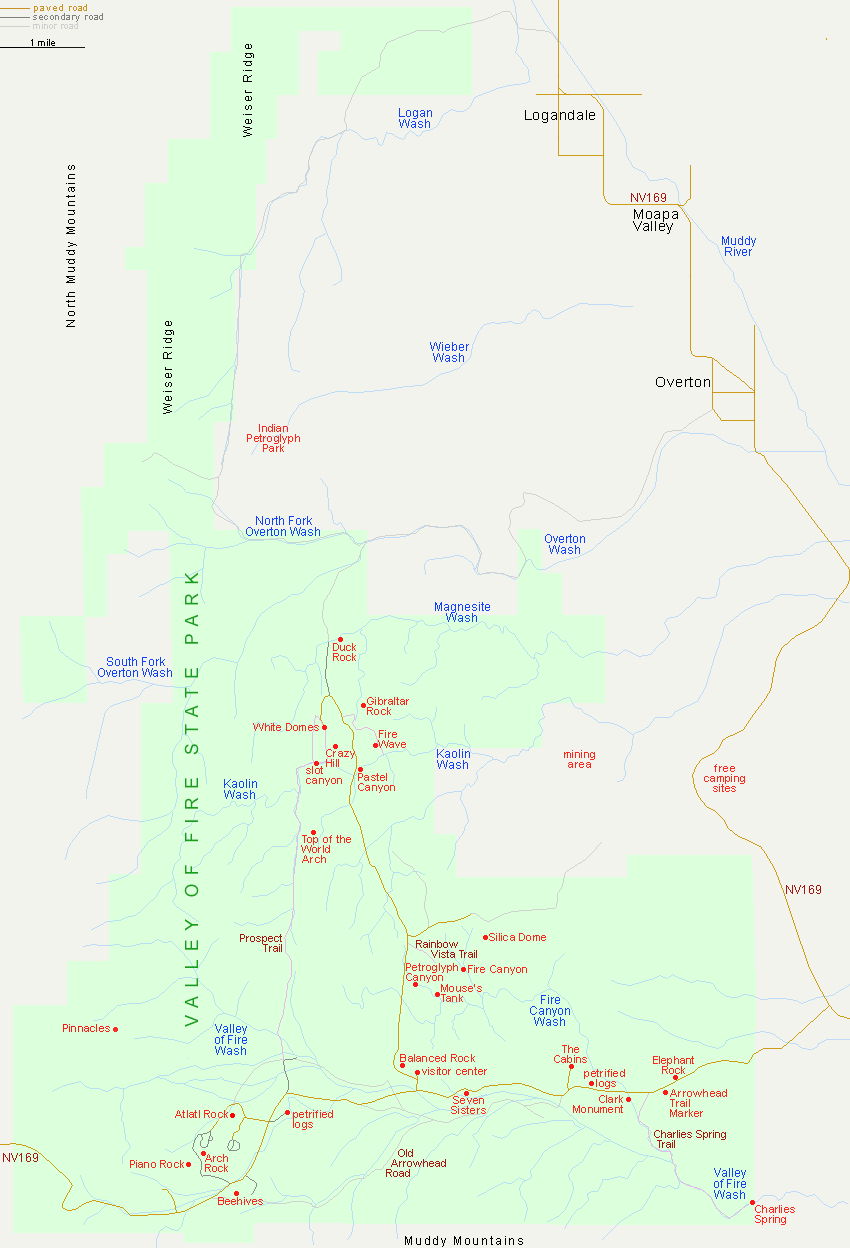 Map Of Valley Of Fire State Park Near Lake Mead Nevada