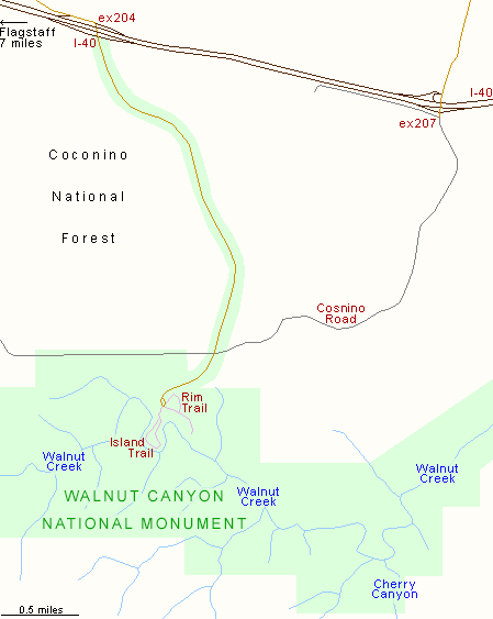 Map of Walnut Canyon National Monument