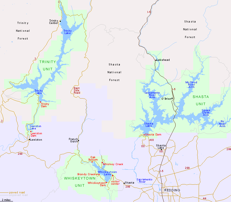 Map of Whiskeytown-Shasta-Trinity National Recreation Area