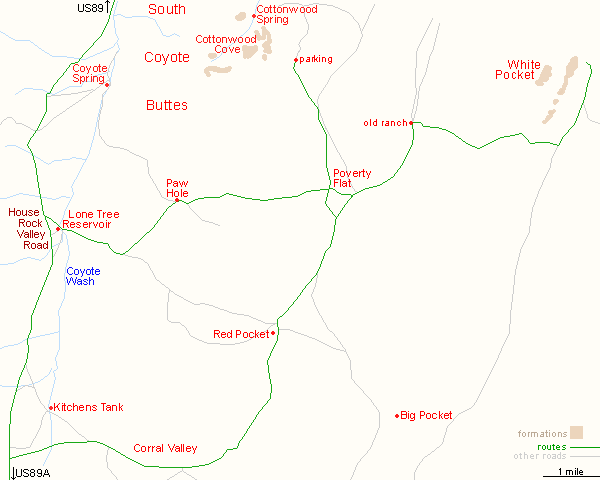 Map of driving routes to South Coyote Buttes