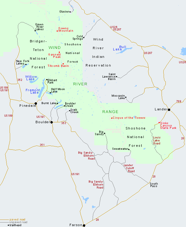 Map of the Wind River Range