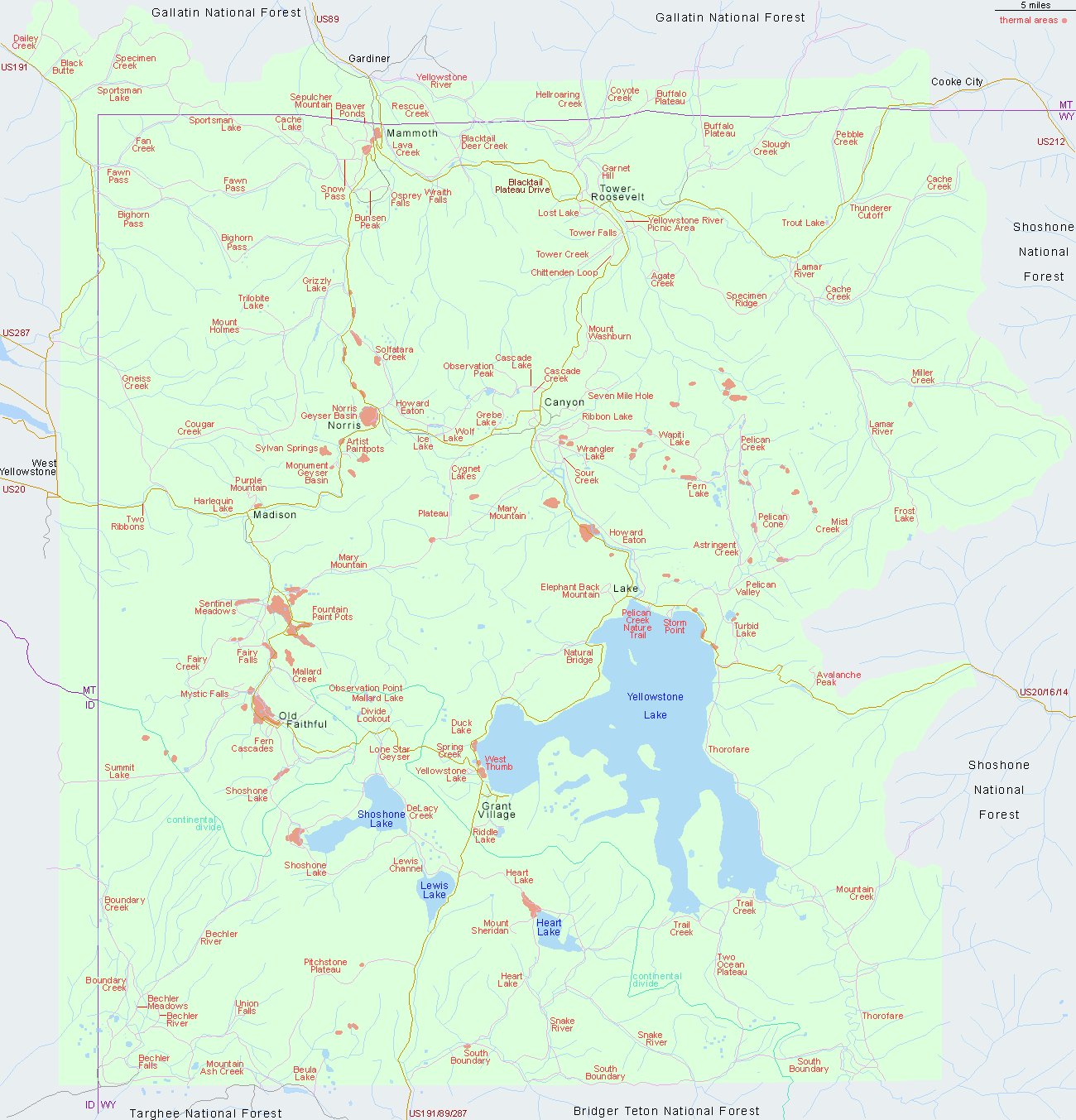 Map of Hikes & Trails in Yellowstone National Park