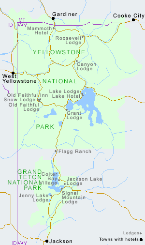 Map of hotels near Yellowstone National Park