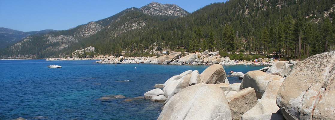 Smooth granite boulders beside Lake Tahoe at Sand Harbor
