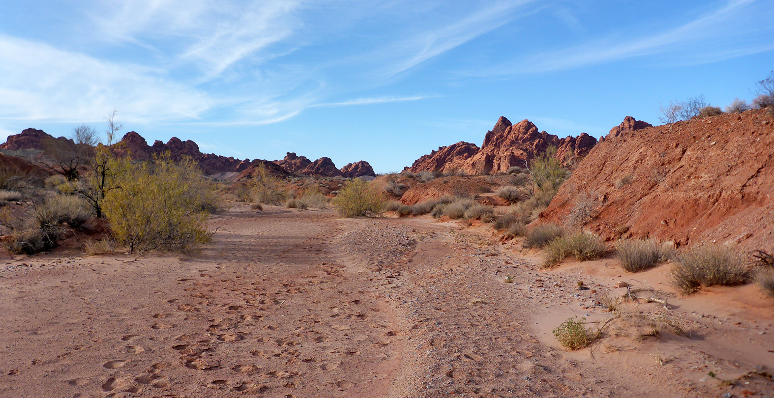 Sand and stones along the dry streambed