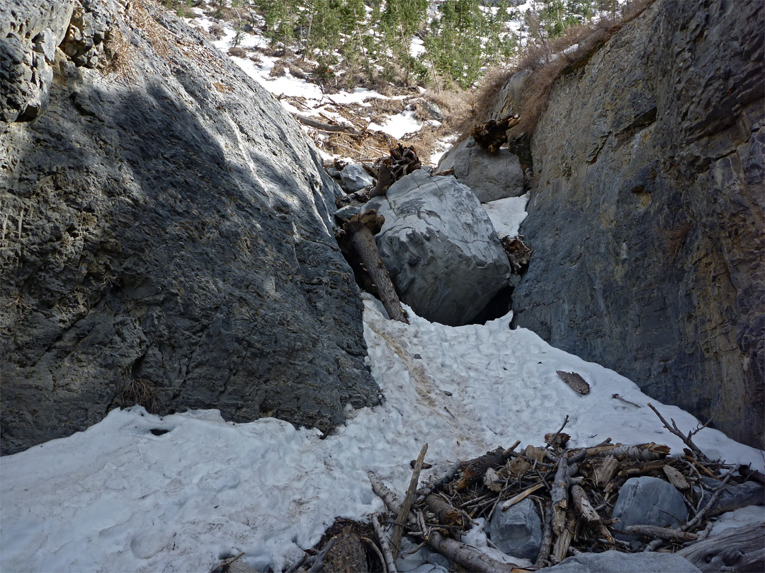 Boulder and snowdrift