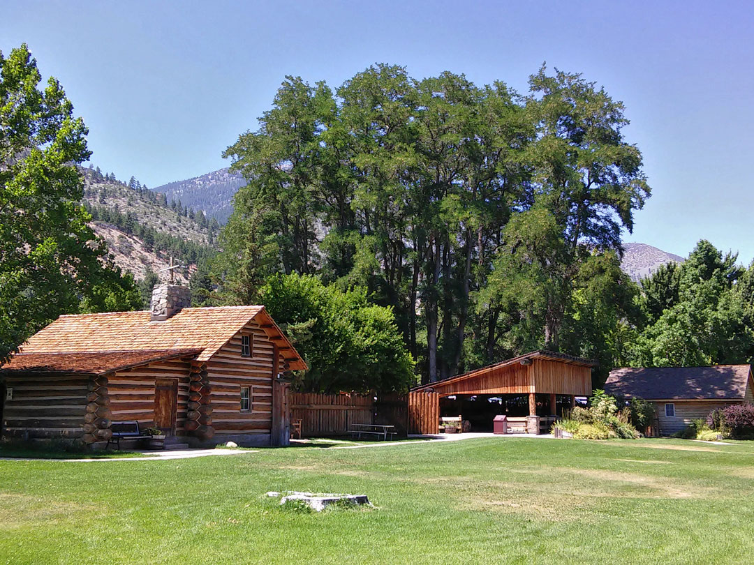 Lawn and wooden buildings