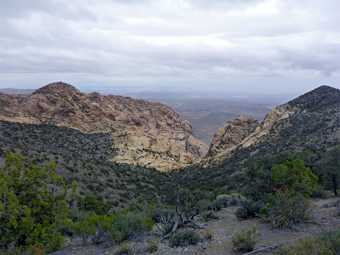 Upper end of a valley