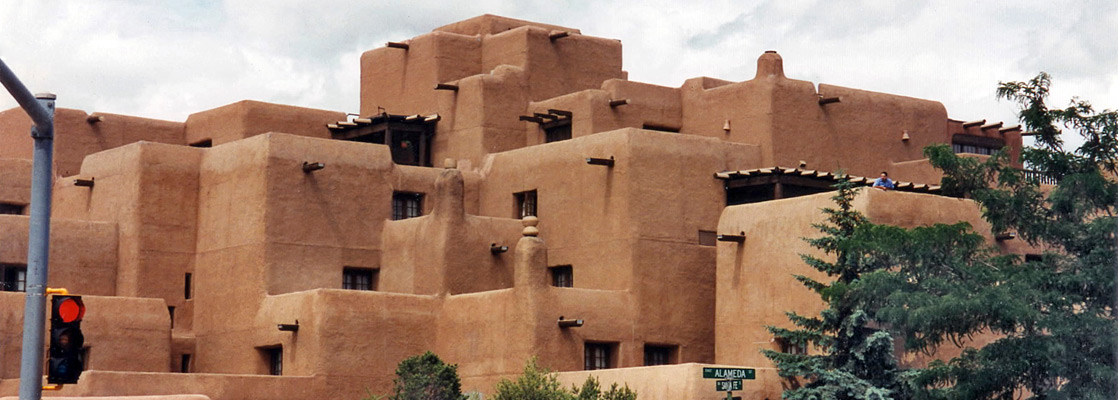 Modern pueblo architecture - Hotel Loretto, near Santa Fe town center
