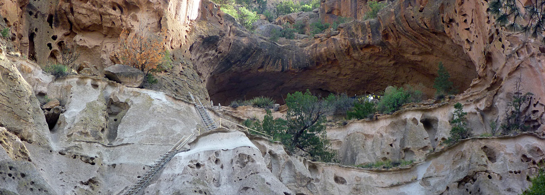 Ladders leading to Alcove House, in Frijoles Canyon