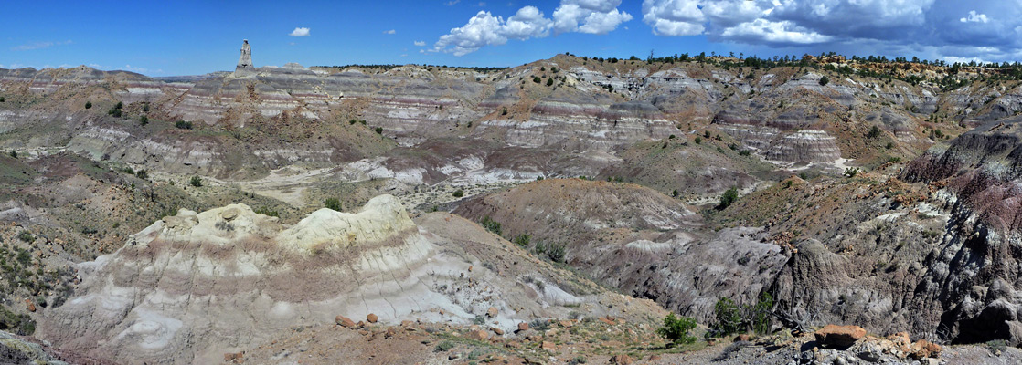 Badlands along the edge of Ceja Pelon Mesa; view west