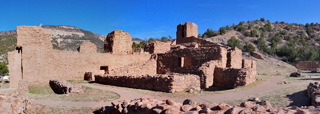 Paths and walls along the south side of the church