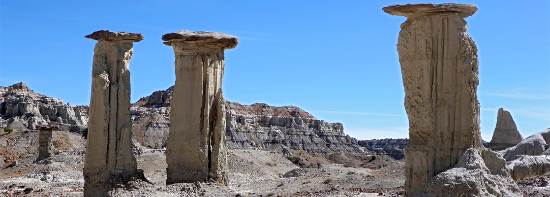 Three hoodoos in the Lybrook Badlands