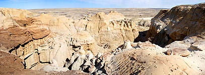 Ravines, badlands, cliffs and hoodoos