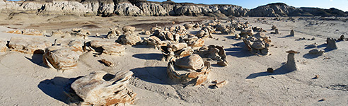 Eroded, layered sandstone boulders
