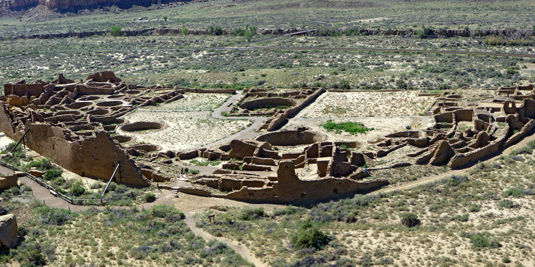 Elevated panorama of Pueblo Bonito
